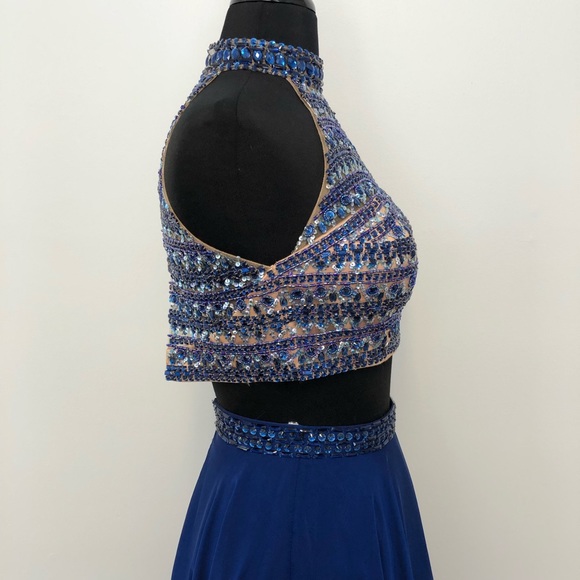 *SOLD* Sherri Hill 2Pc Dress Prom Gown Blue Sequin - Picture 4 of 8